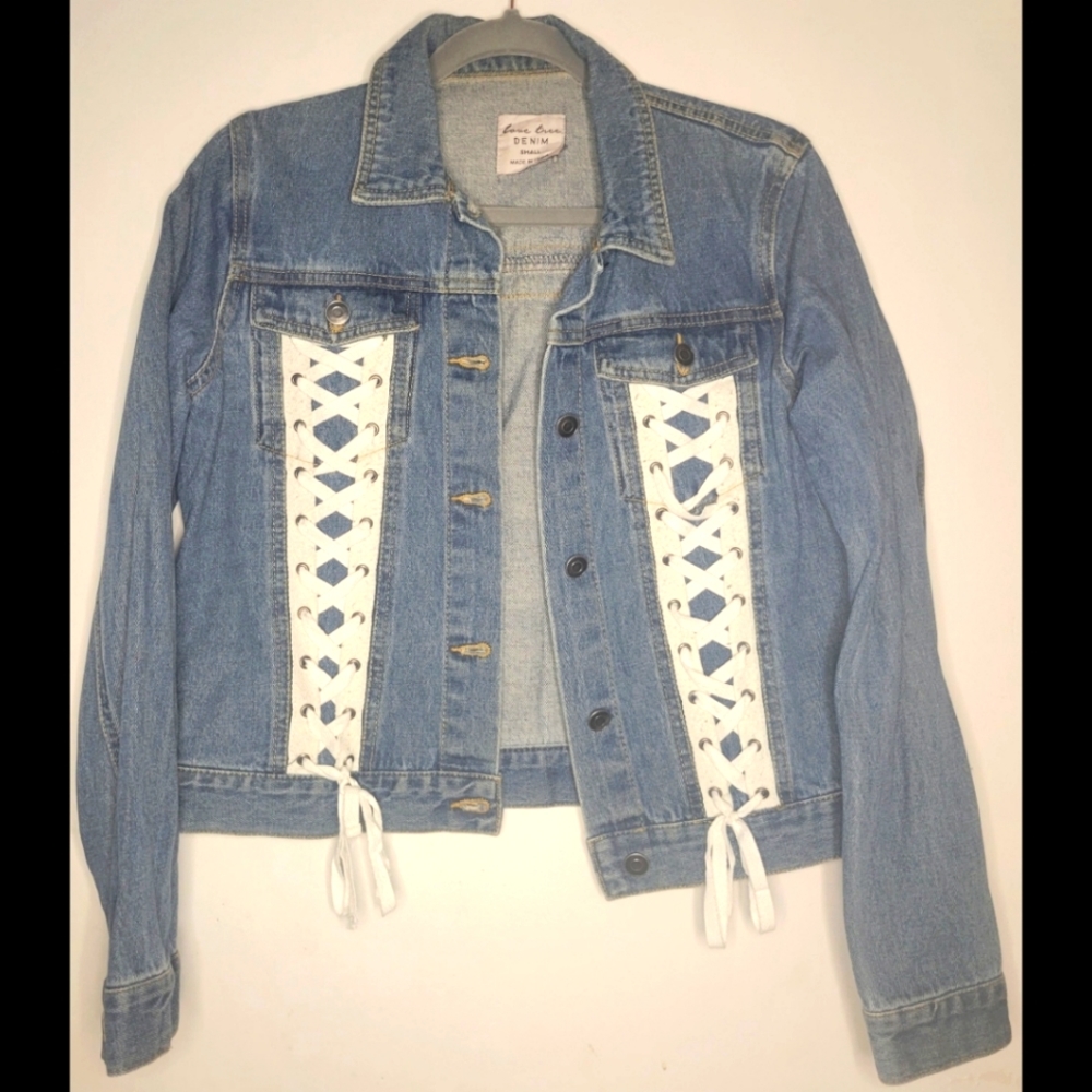 Love Tree Denim Jacket with Shoestring Detail